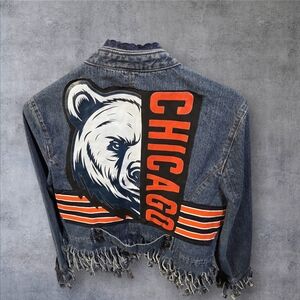 Upcycled Denim Jacket with Chicago Bear Design